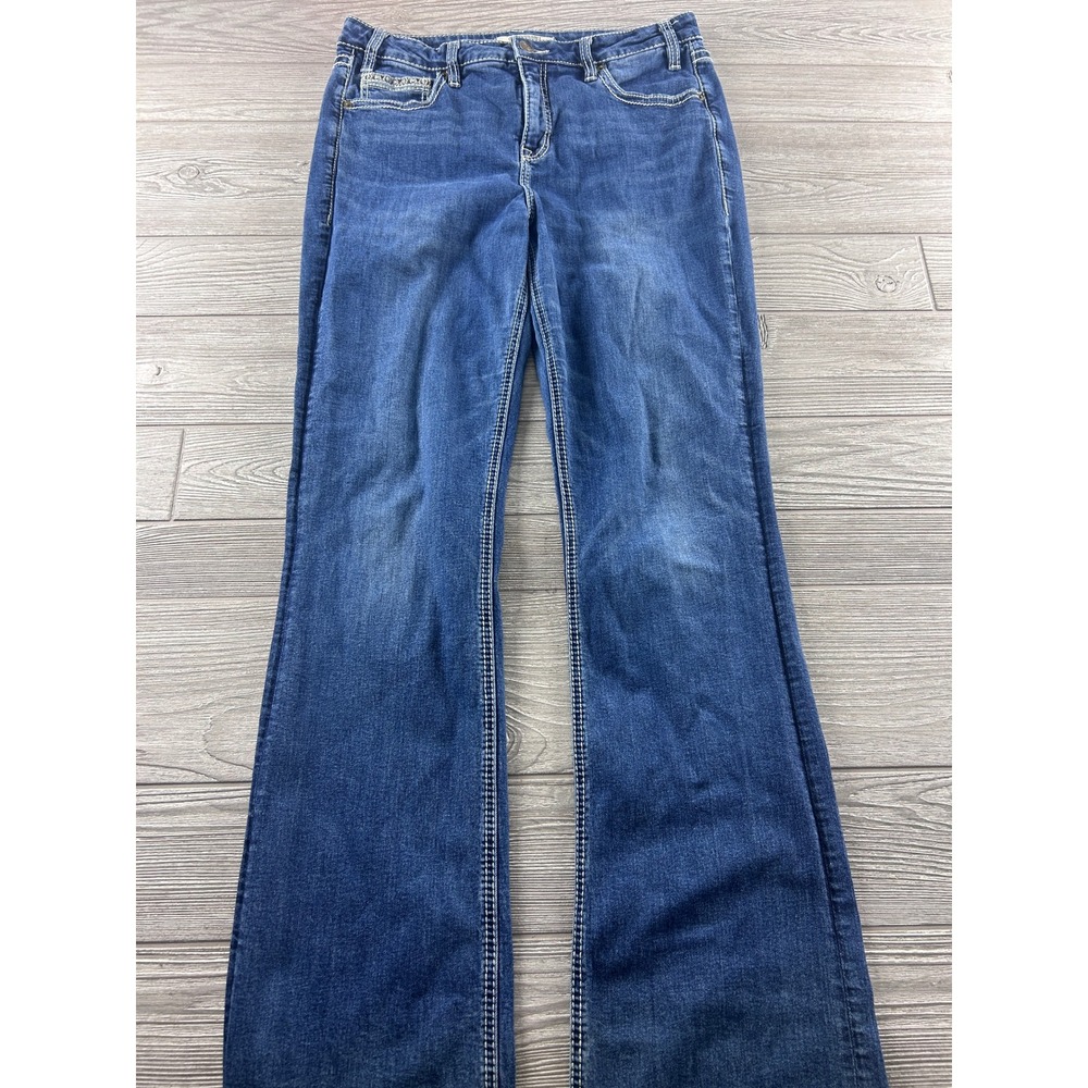 Rock and Roll Cowgirl High Rise Bootcut Jeans Blue Embroidered 34 x 36 W34 L36